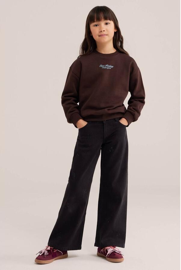 WE Fashion junior sweater met backprint donkerbruin lichtblauw - Foto 2
