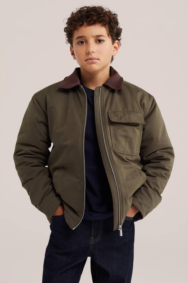 WE Fashion junior tussenjas olijfgroen Jongens Katoen Klassieke kraag