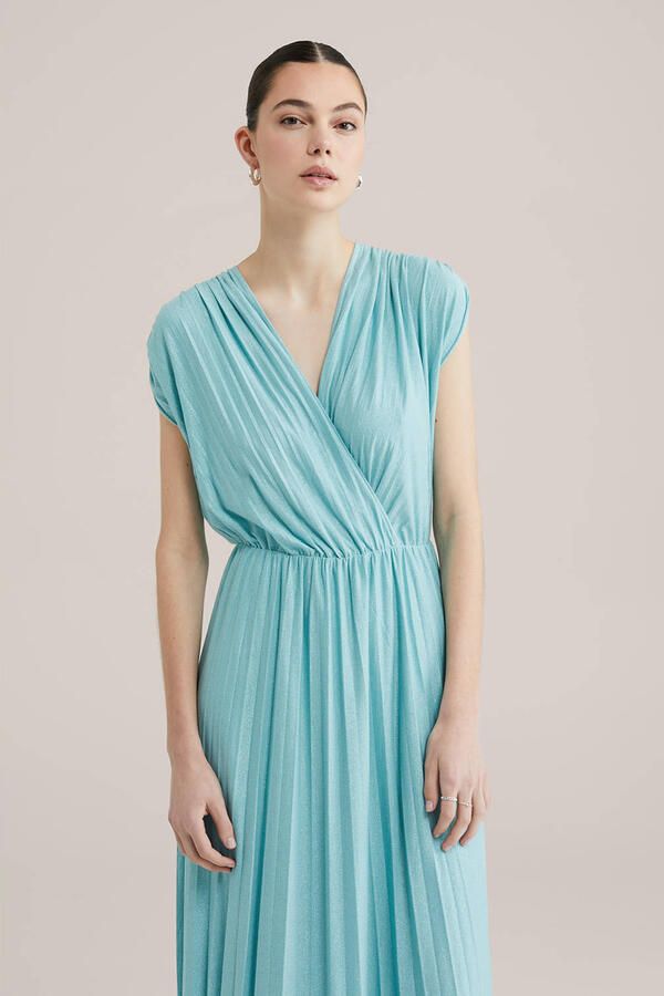WE Fashion jurk met glitter turquoise