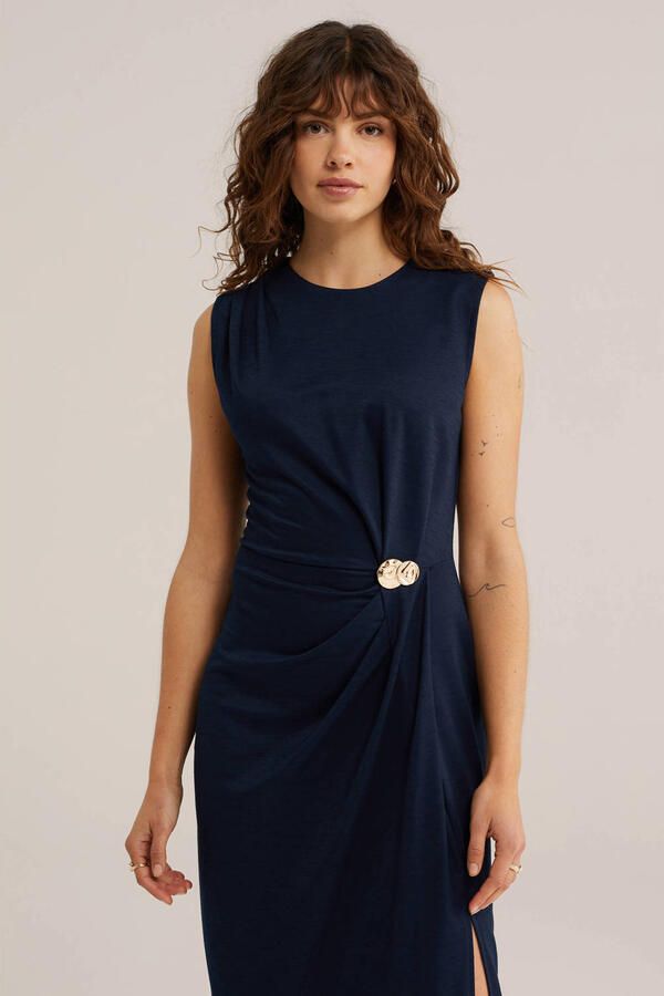 WE Fashion jurk met knoopdetail donkerblauw