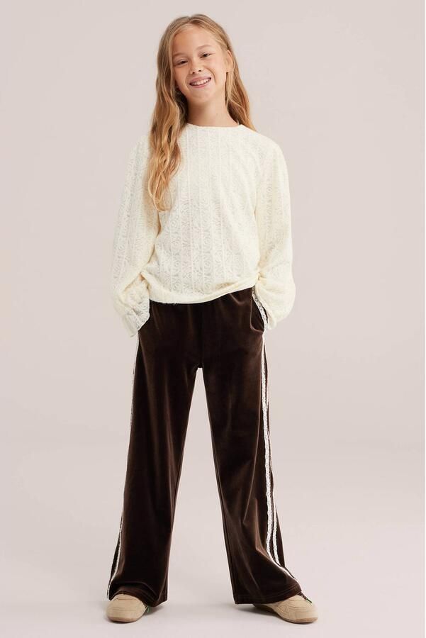 WE Fashion kanten blouse met ruches wit Meisjes Polyamide Ronde hals - Foto 2
