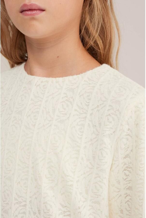 WE Fashion kanten blouse met ruches wit Meisjes Polyamide Ronde hals