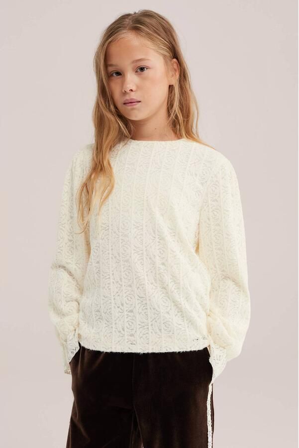 WE Fashion kanten blouse met ruches wit Meisjes Polyamide Ronde hals - Foto 3