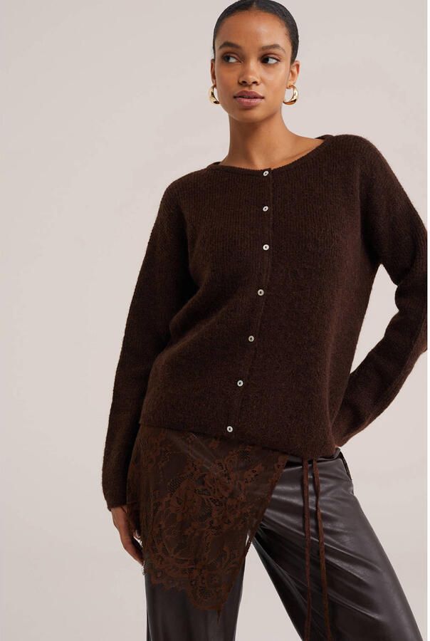 WE Fashion kanten heupsjaal donkerbruin