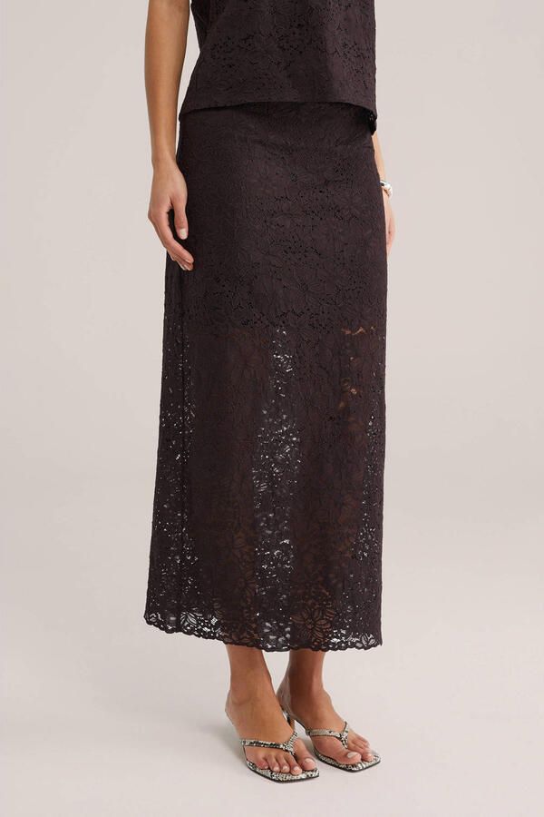 WE Fashion kanten midi rok bruin
