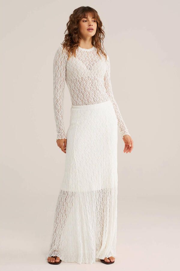 WE Fashion kanten midi rok ecru - Foto 2