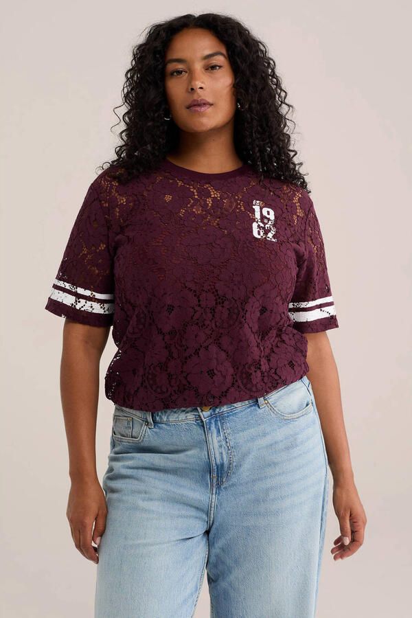 WE Fashion kanten T-shirt donkerrood