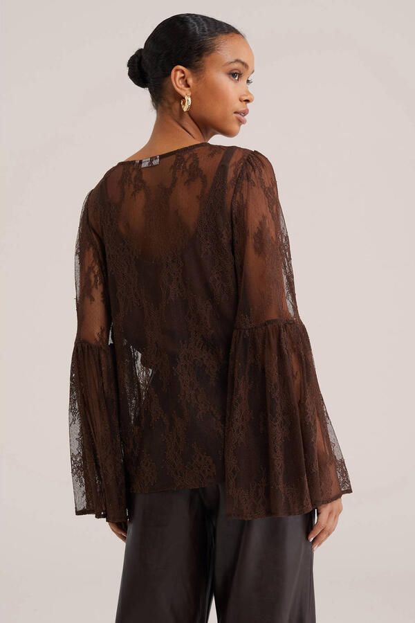 WE Fashion kanten top bruin - Foto 3