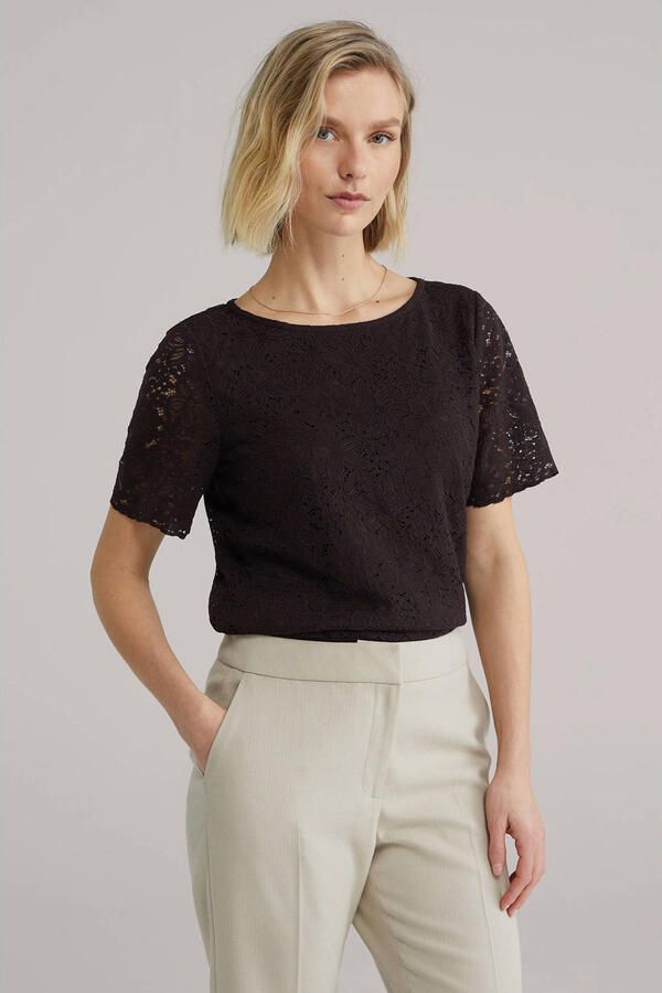 WE Fashion kanten top donkerbruin