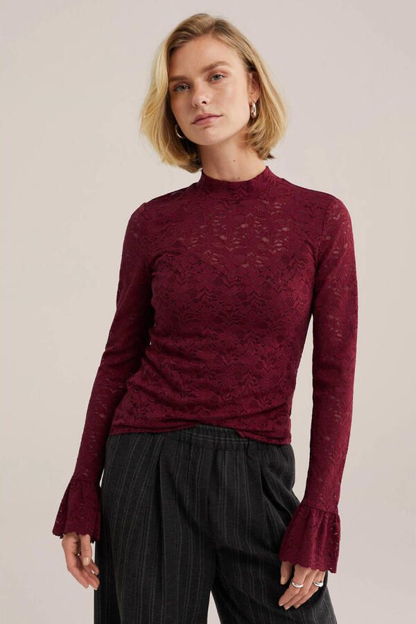 WE Fashion kanten top donkerrood