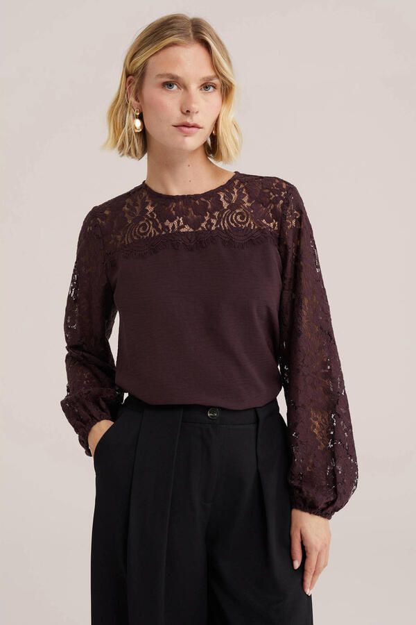 WE Fashion kanten top donkerrood