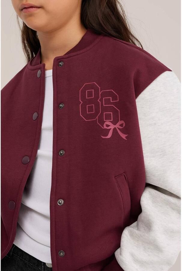 WE Fashion katoenen bomberjack met borduursels en backprint donkerrood grijs - Foto 2