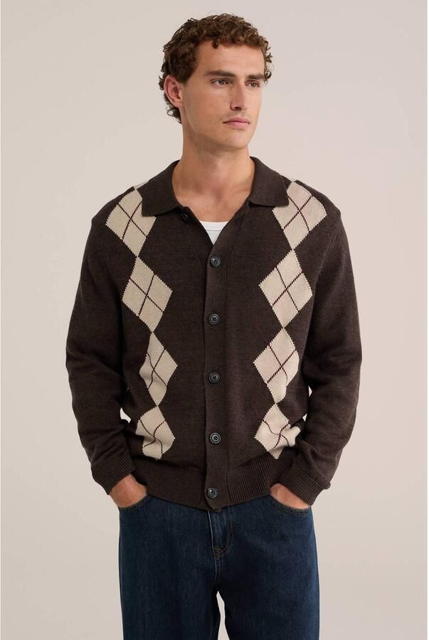 WE Fashion katoenen gebreid geruit vest bruin