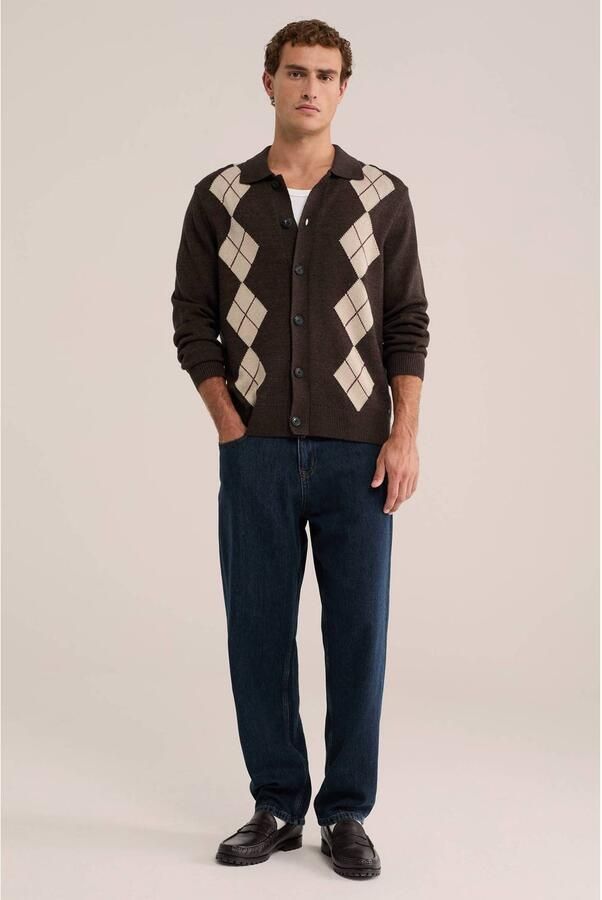 WE Fashion katoenen gebreid geruit vest bruin - Foto 3