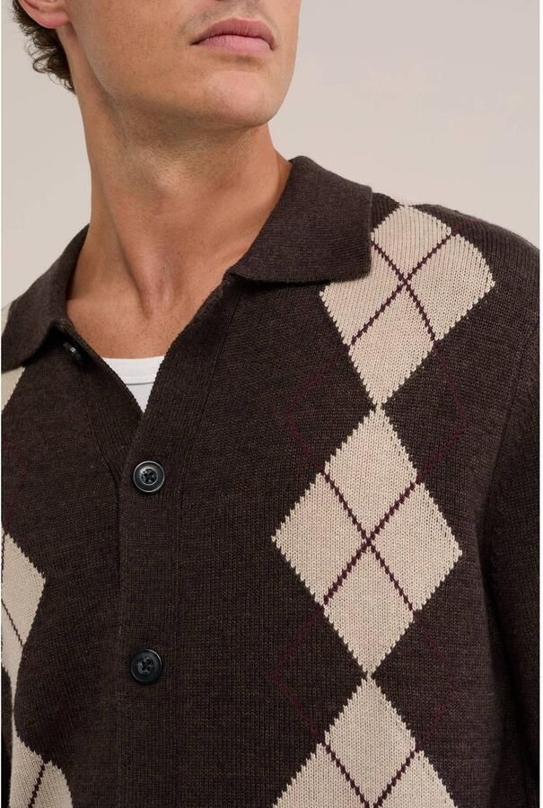 WE Fashion katoenen gebreid geruit vest bruin - Foto 2
