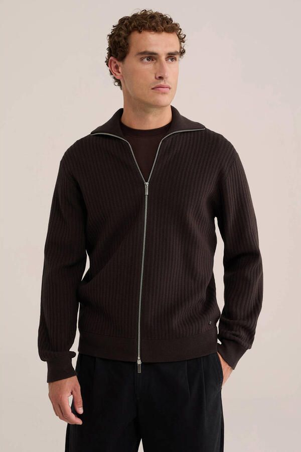 WE Fashion katoenen gebreid vest donkerbruin
