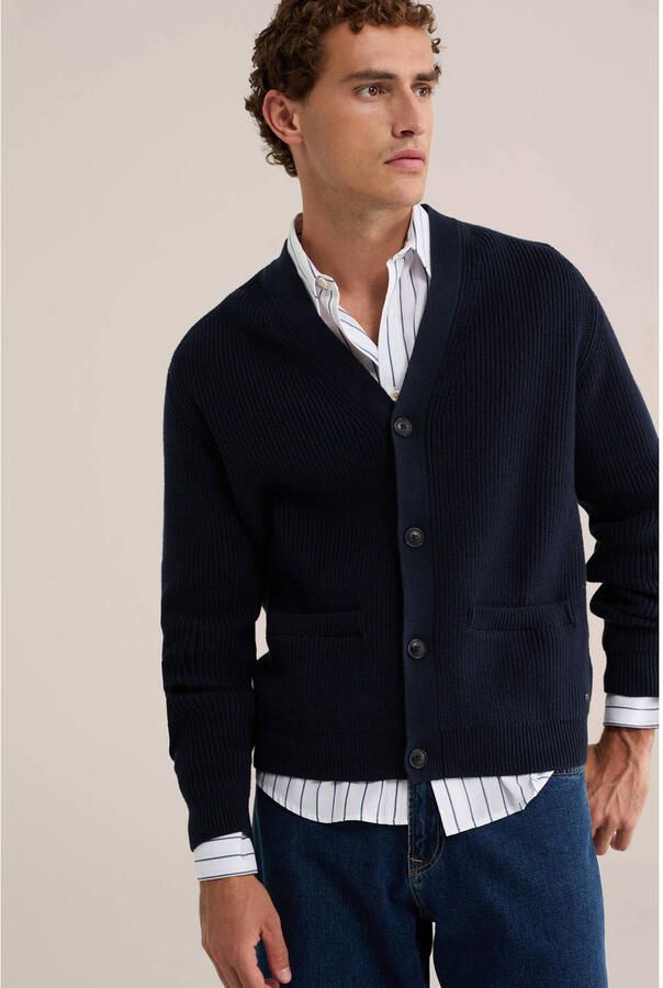 WE Fashion katoenen gebreid vest heavy blue