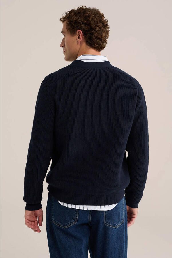 WE Fashion katoenen gebreid vest heavy blue - Foto 3