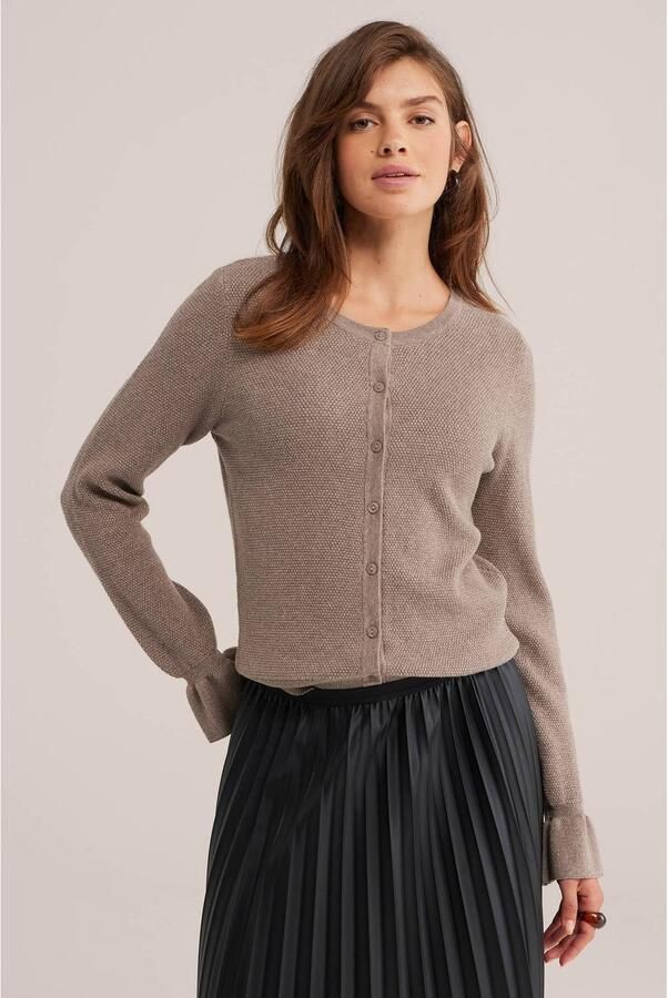 WE Fashion katoenen gebreid vest met glitters taupe