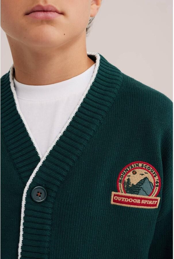 WE Fashion katoenen gebreid vest met patches groen Effen - Foto 2