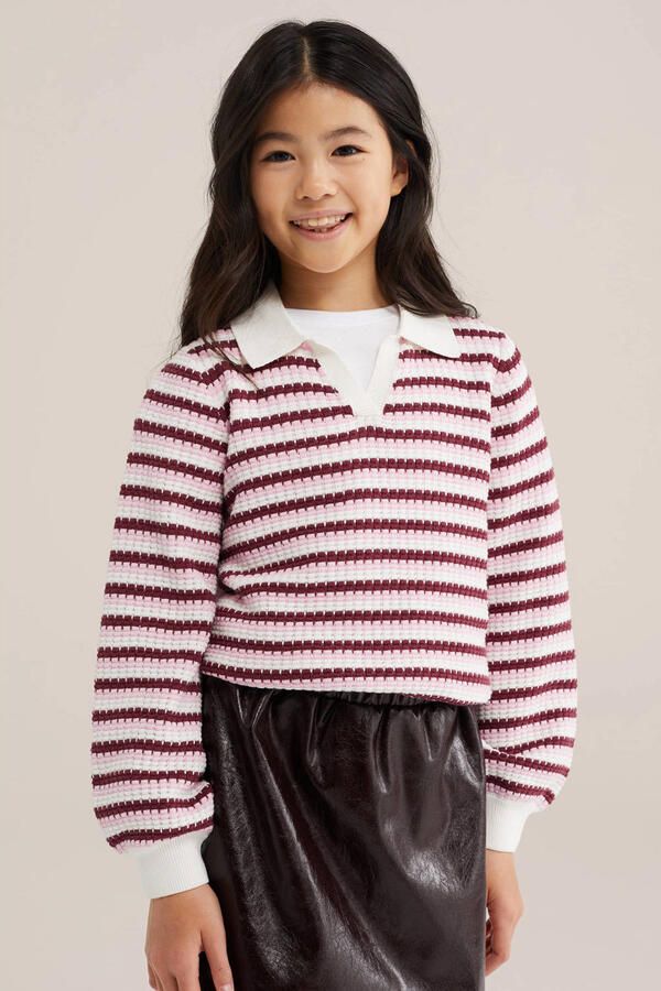 WE Fashion katoenen gebreide gestreepte trui ecru