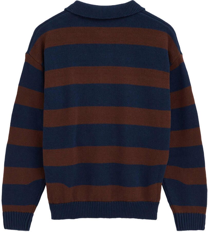 WE Fashion katoenen gebreide gestreepte trui met patches donkerblauw bruin - Foto 2