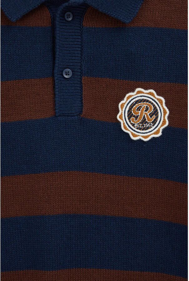 WE Fashion katoenen gebreide gestreepte trui met patches donkerblauw bruin - Foto 3