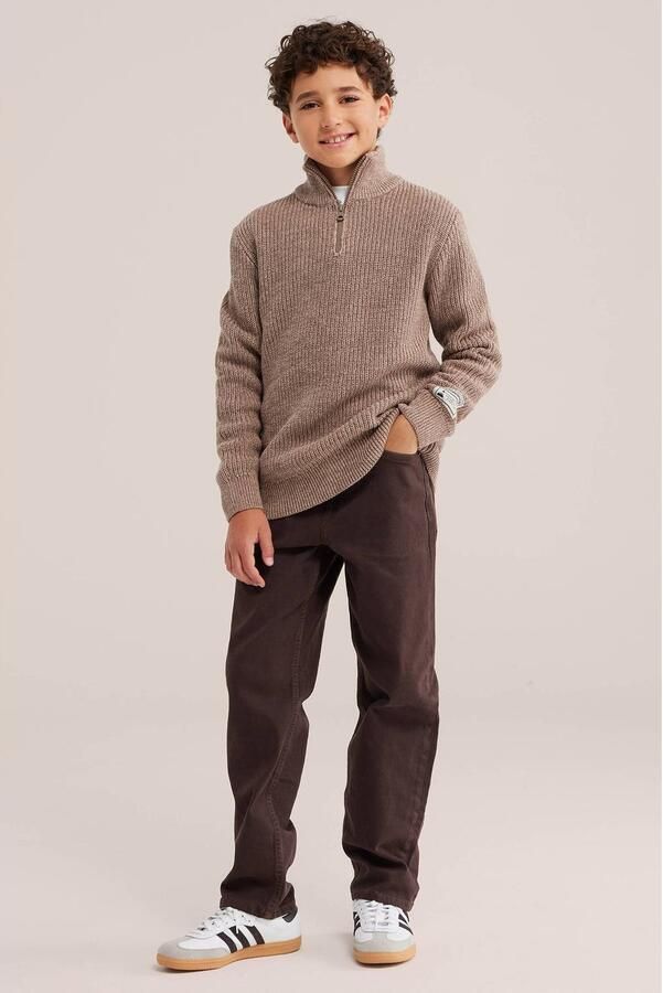 WE Fashion katoenen gebreide trui beige Effen