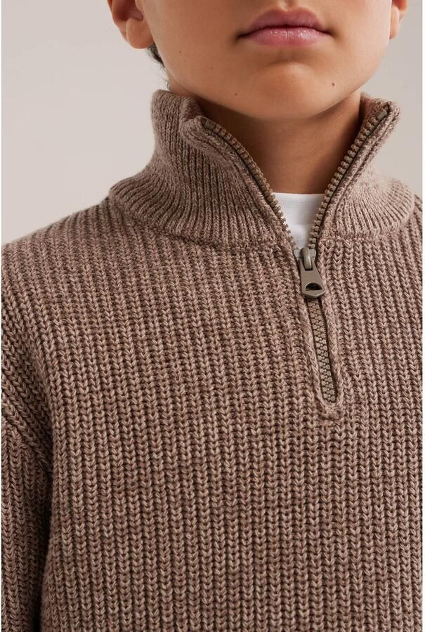 WE Fashion katoenen gebreide trui beige Effen - Foto 2