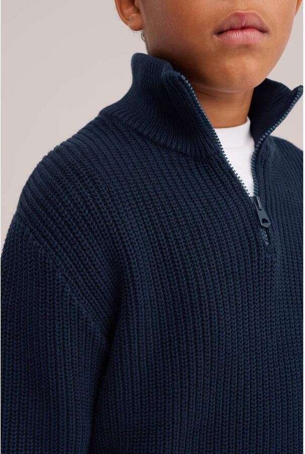 WE Fashion katoenen gebreide trui donkerblauw Effen - Foto 2