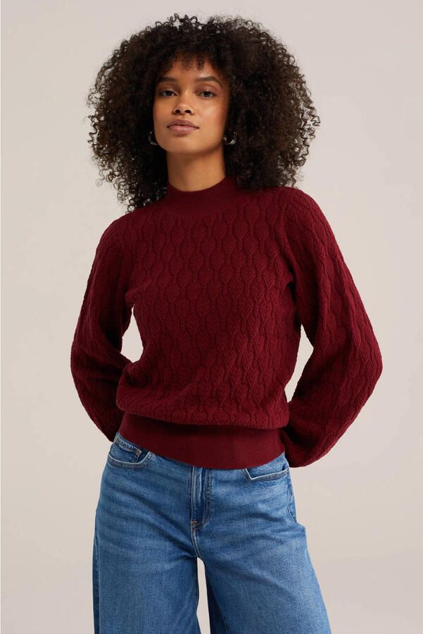 WE Fashion katoenen gebreide trui donkerrood