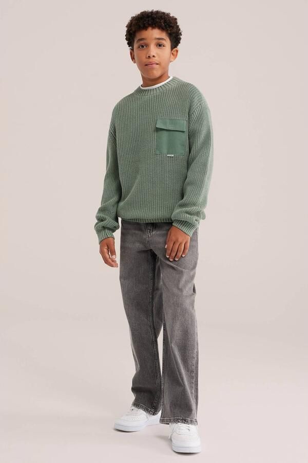 WE Fashion katoenen gebreide trui groen Effen - Foto 2