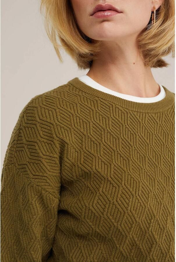 WE Fashion katoenen gebreide trui olijfgroen - Foto 2