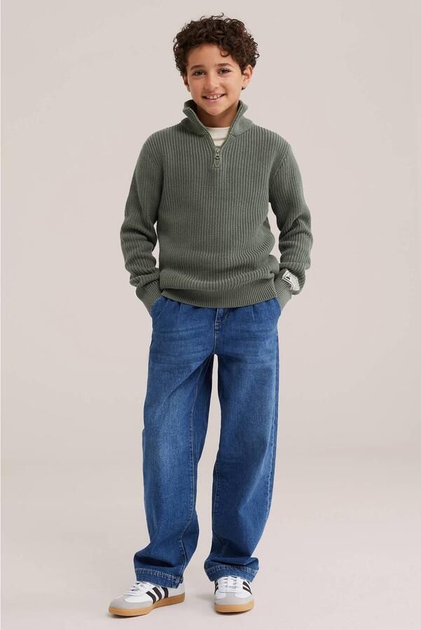 WE Fashion katoenen gebreide trui olijfgroen - Foto 2