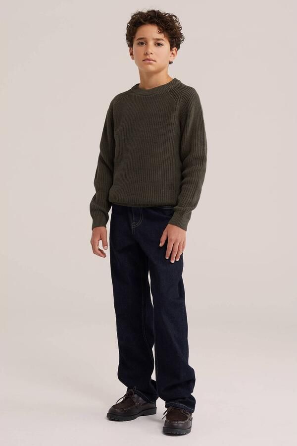 WE Fashion katoenen gebreide trui olijfgroen - Foto 2