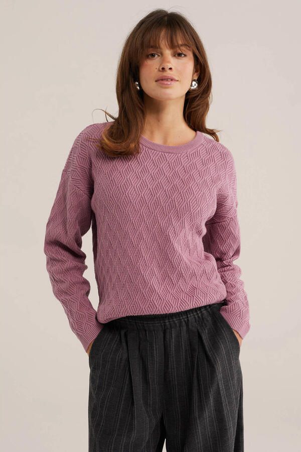 WE Fashion katoenen gebreide trui oudroze