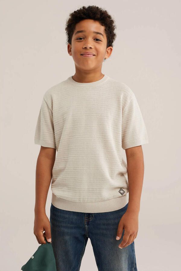 WE Fashion katoenen gebreide trui zand