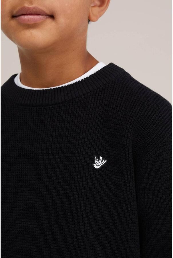 WE Fashion katoenen gebreide trui zwart Effen - Foto 2