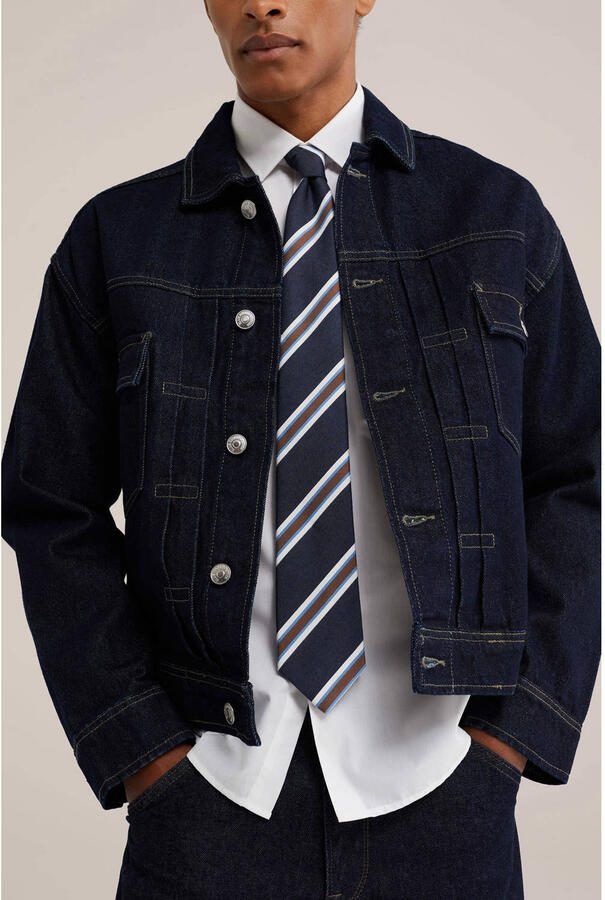 WE Fashion katoenen gestreepte stropdas donkerblauw - Foto 2