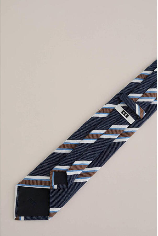 WE Fashion katoenen gestreepte stropdas donkerblauw - Foto 3