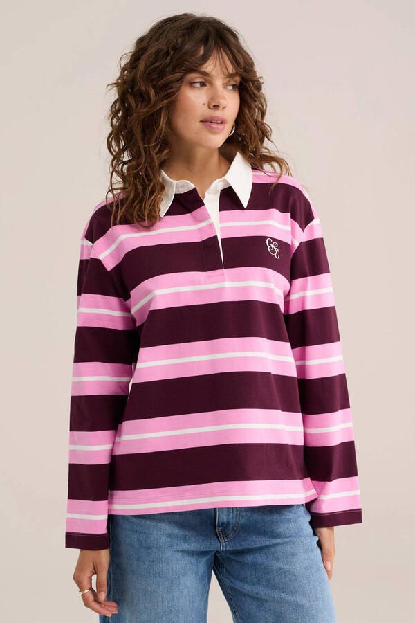 WE Fashion katoenen gestreepte trui roze