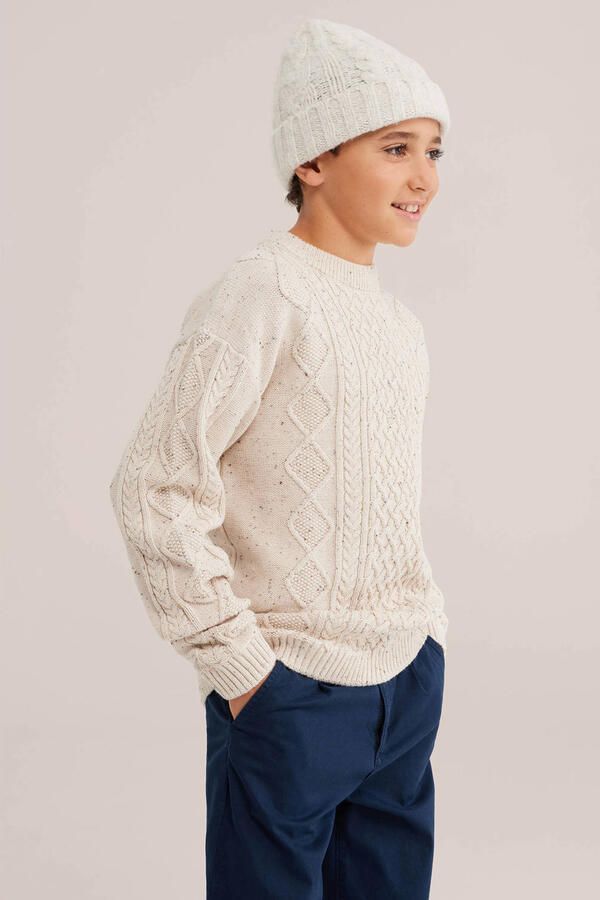 WE Fashion katoenen kabeltrui beige - Foto 3