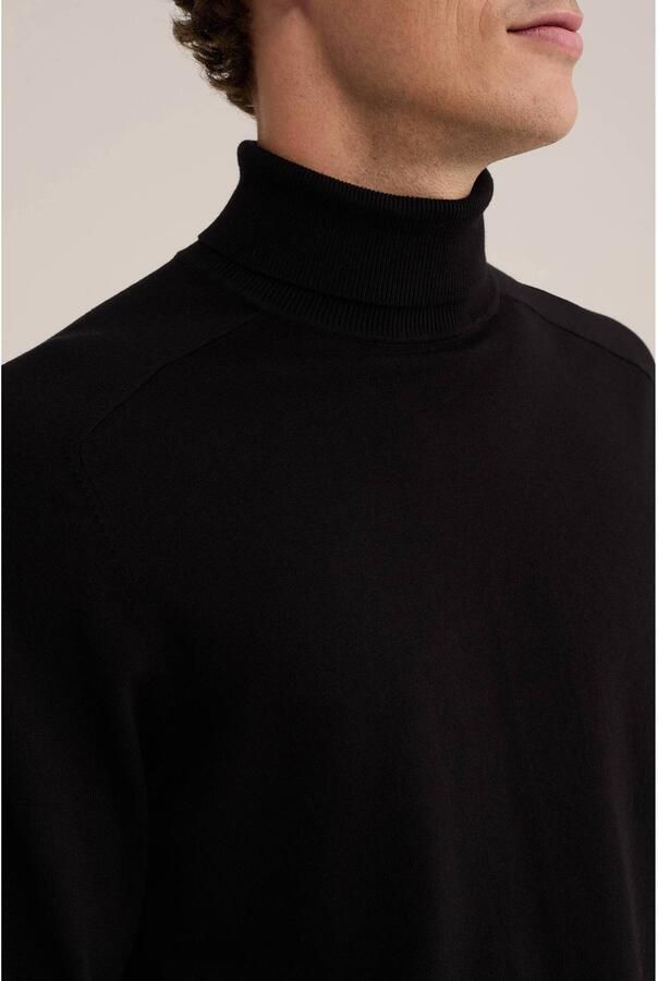 WE Fashion katoenen regular fit gebreide coltrui black uni - Foto 2