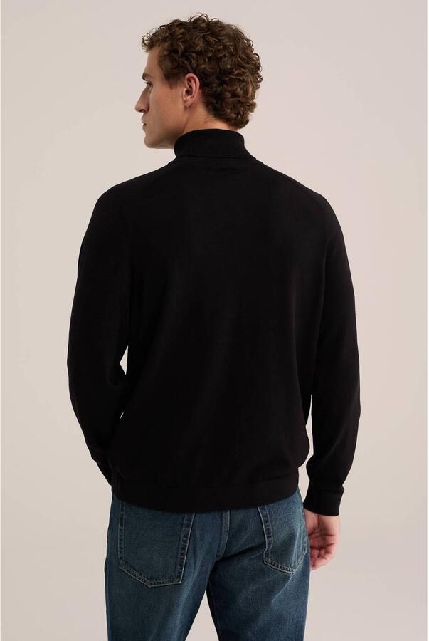 WE Fashion katoenen regular fit gebreide coltrui black uni - Foto 3