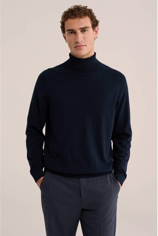 WE Fashion katoenen regular fit gebreide coltrui donkerblauw