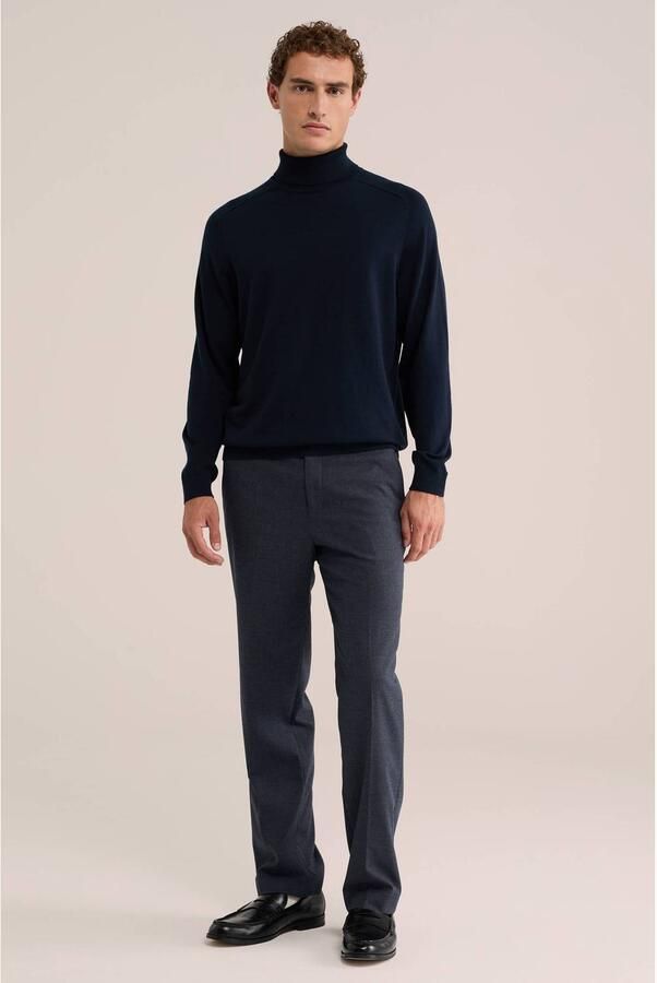 WE Fashion katoenen regular fit gebreide coltrui donkerblauw - Foto 2
