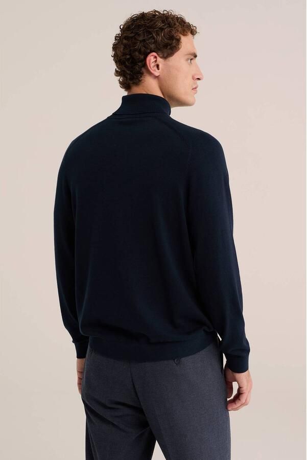 WE Fashion katoenen regular fit gebreide coltrui donkerblauw - Foto 3