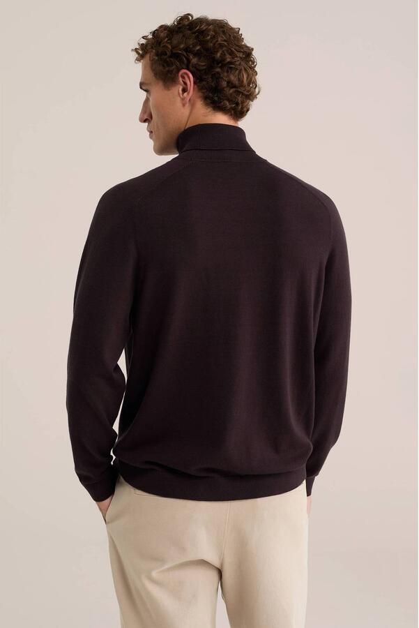 WE Fashion katoenen regular fit gebreide coltrui donkerbruin - Foto 3