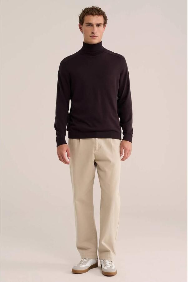 WE Fashion katoenen regular fit gebreide coltrui donkerbruin - Foto 2