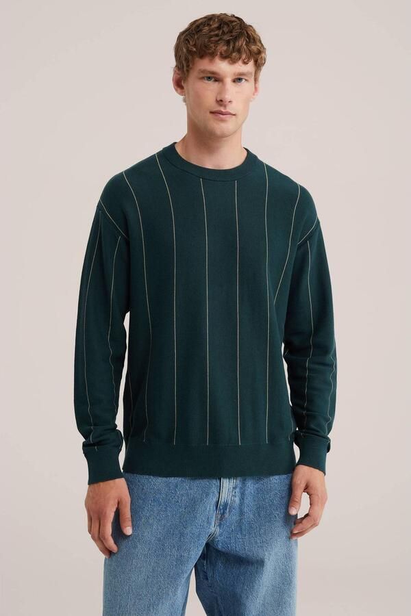 WE Fashion katoenen regular fit gebreide gestreepte trui groen